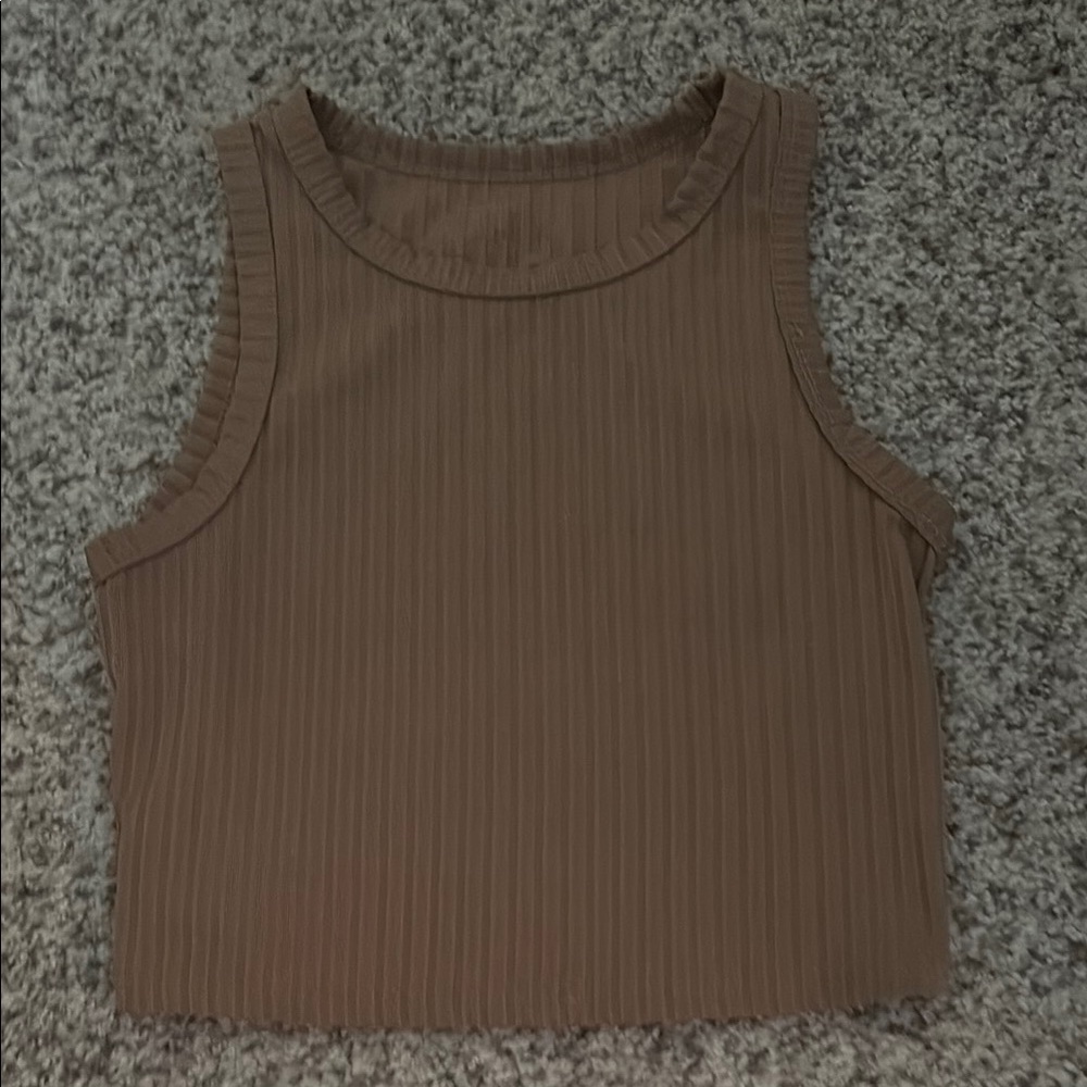SHEIN Brown Ribbed Crop Tank Top